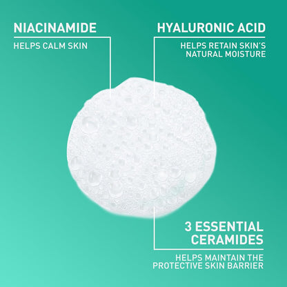 Foaming Facial Cleanser, Daily Face Wash for Oily Skin, Hyaluronic Acid + Ceramides + Niacinamide, Fragrance Free & Paraben Free, Non-Drying Oil Control Face Wash, 19 Fluid Ounce